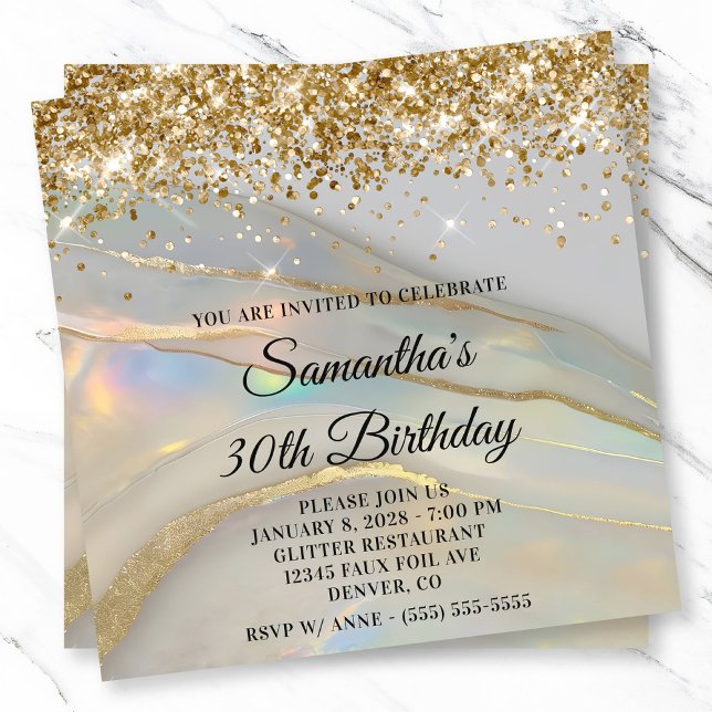 Glittery Gold Marbled Opal 30th Birthday Invitation (Glittery Gold Marbled Opal 30th Birthday Invitation)