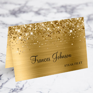 Glittery Gold Meal Choice Name Place Cards