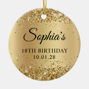 Glittery Gold Ombre 18th Birthday Photo Ceramic Ornament