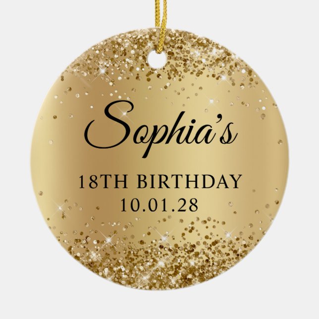 Glittery Gold Ombre 18th Birthday Photo Ceramic Ornament (Front)