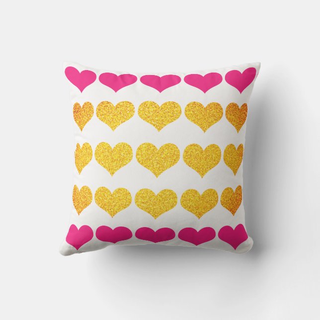 Glittery Gold Pink Heart Valentines Day 2023 Gift  Cushion (Back)