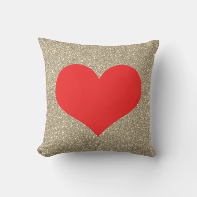 Glittery Gold Red Heart Cute Valentine's Day Gift Cushion (Front)