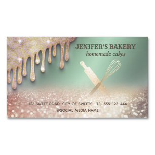 Glittery gold rolling pin whisk chef bakery busine 	Magnetic business card