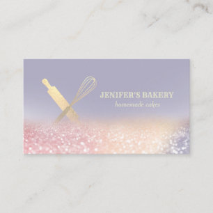 Glittery gold rolling pin whisk chef bakery business card
