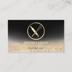 Glittery gold rolling pin whisk chef bakery business card