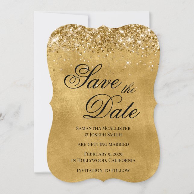 Glittery Gold Save the Date (Front)