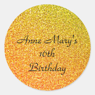 Glittery Gold Sparkle 16th Birthday Custom Name Classic Round Sticker