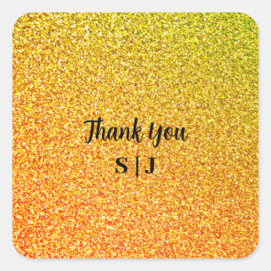 Glittery Gold Sparkle Wedding Monograms Thank You Square Sticker