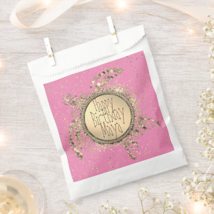 Glittery Gold Turtle on Pink Birthday   Favour Bag