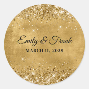 Glittery Gold Wedding Classic Round Sticker