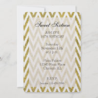 Glittery Gold White Chevron Stripes Sweet Sixteen