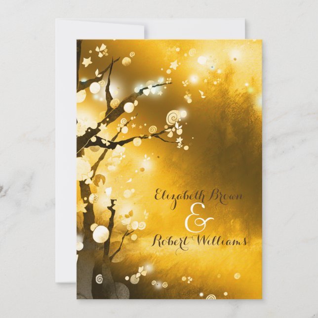 Glittery Golden Forest Autumn Wedding Invitation (Front)