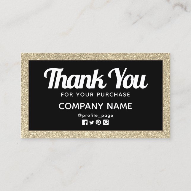 Glittery golden frame classy Thank you Business Card (Front)