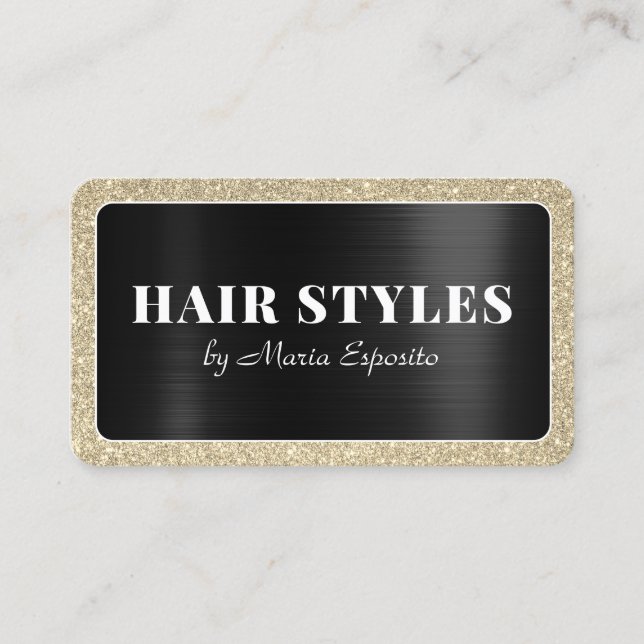 Glittery golden frame metallic surface business card (Front)