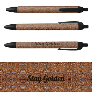 Glittery Golden Glass Black Ink Pen
