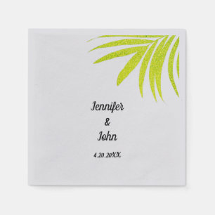 Glittery Golden Green Tropical Palm Wedding Silver Napkin