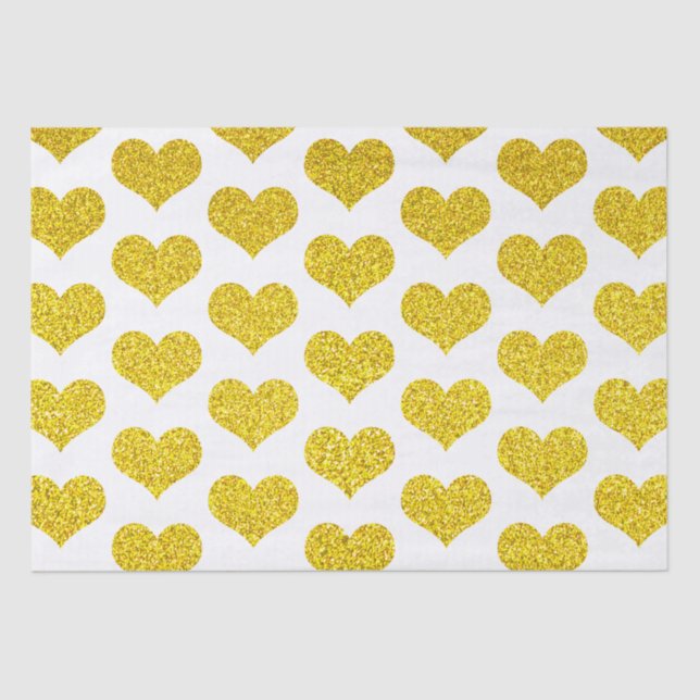 Glittery Golden Heart Patterns Weddings Holidays Tissue Paper (Front)