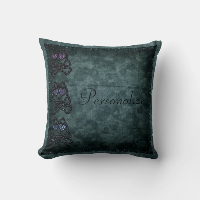 Glittery Gothic Skulls Personalised Throw Pillow (Front)