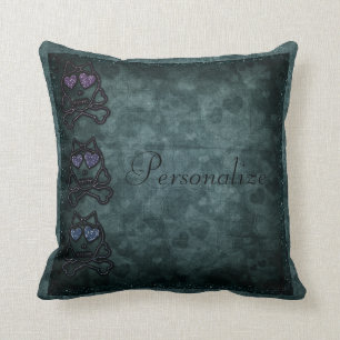 Glittery Gothic Skulls Personalised Throw Pillow
