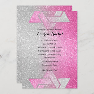 Glittery Gradient Bat Mitzvah Hot Pink Invitation