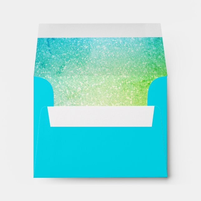 Glittery Gradient RSVP Envelope Turquoise Lime (Back (Bottom))