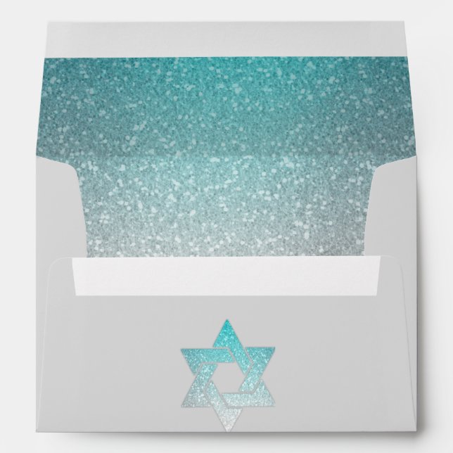 Glittery Gradient Turquoise Invitation Envelope (Back (Bottom))