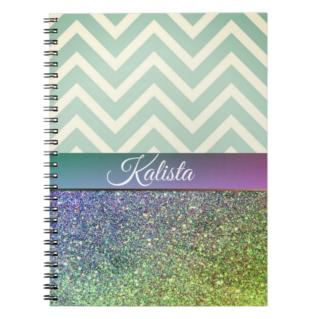 Glittery Green and Purple Chevron Notebook (Front)