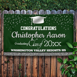 Glittery Green and Silver Graduation Banner