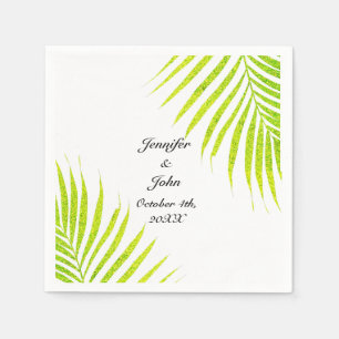 Glittery Green Gold Tropical Palm Leaf Weddings Napkin