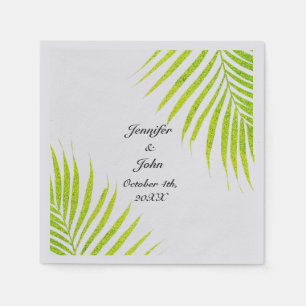 Glittery Green Gold Tropical Palm Weddings Silver Napkin