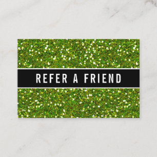 Glittery Green Luxury Salon Referral Customer Business Card