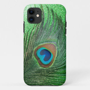Glittery Green Peacock Feather Still Life iPhone 11 Case