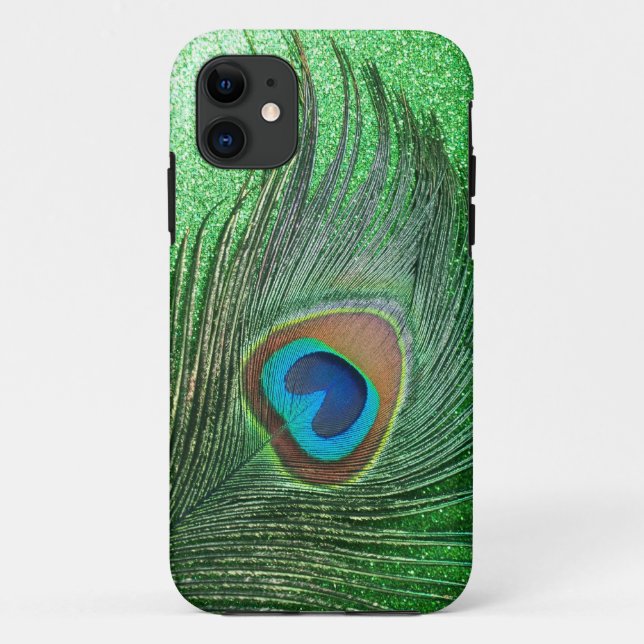 Glittery Green Peacock Feather Still Life Case-Mate iPhone Case (Back)