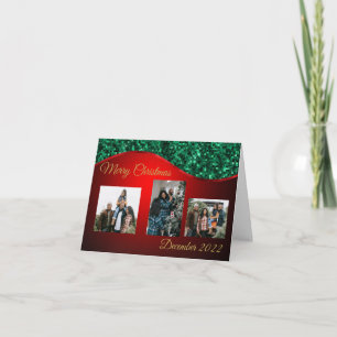 Glittery Green & Red Christmas Folded Photo Card