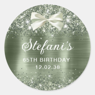 Glittery Green Sage Foil 65th Birthday Classic Classic Round Sticker