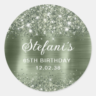 Glittery Green Sage Foil 65th Birthday Classic Round Sticker
