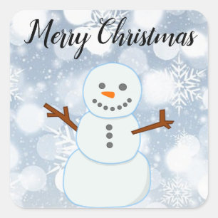 Glittery Grey Background With Snowflakes and Snow Square Sticker