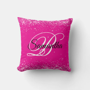 Glittery Hot Pink Fancy Monogram Cushion