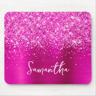 Glittery Hot Pink Glam Name Mouse Pad