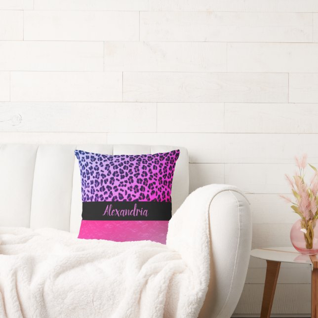 Glittery Hot Pink Leopard Personalised  Cushion (Couch)