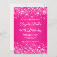 Glittery Hot Pink Ombre Monogram 40th Birthday