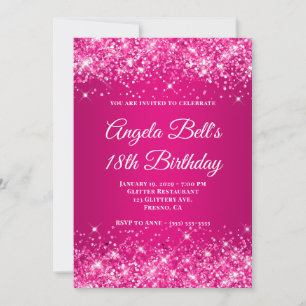 Glittery Hot Pink Raspberry Ombre 18th Birthday Invitation