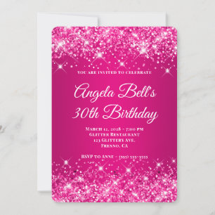 Glittery Hot Pink Raspberry Ombre 30th Birthday Invitation