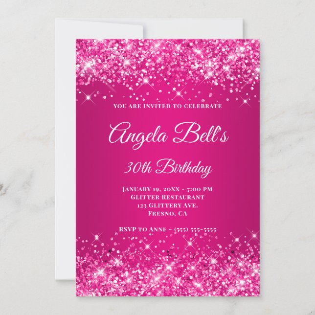 Glittery Hot Pink Raspberry Ombre Photo Invitation (Front)