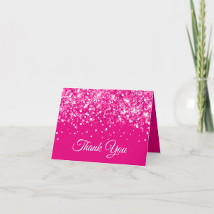 Glittery Hot Pink Sweet 16 Thank You Card