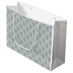 Glittery Ikat Medallion - Sky Blue & Gold Large Gift Bag