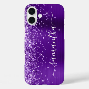 Glittery Indigo Purple Girly Signature iPhone 16 Plus Case