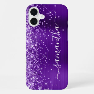 Glittery Indigo Purple Girly Signature iPhone 16 Plus Case