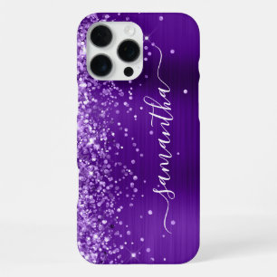 Glittery Indigo Purple Glam Girly Signature iPhone 16 Pro Max Case