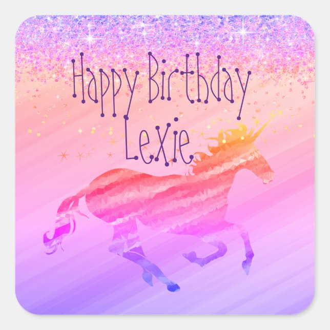 Glittery Lavender and Pink Unicorn           Square Sticker (Front)